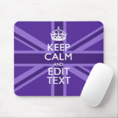 Paarse muve houdt kalm en Jouw tekst Union Jack Muismat (Met muis)
