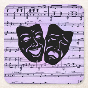Paarse muziek- en theater-maskers kartonnen onderzetters