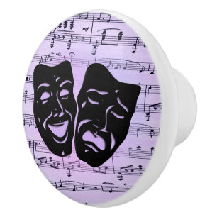 Paarse muziek- en theater-maskers keramische knop