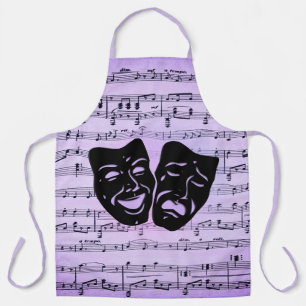 Paarse muziek- en theater maskers schort