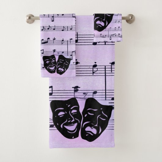 Paarse muziek- en theatermaskers bad handdoek (Insitu)