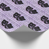 Paarse muziek- en theatermaskers cadeaupapier (Hoek)