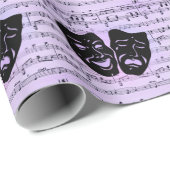 Paarse muziek- en theatermaskers cadeaupapier (Rol Hoek)
