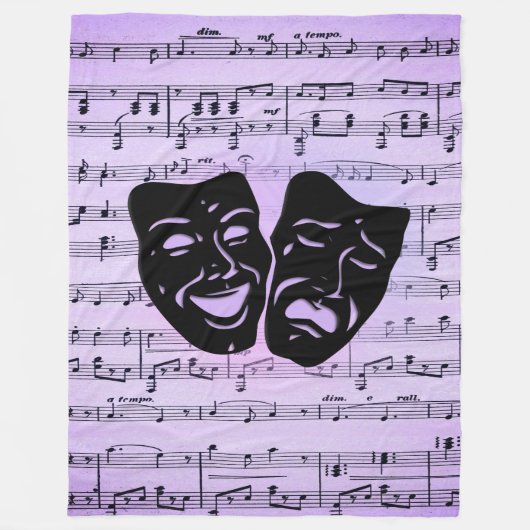 Paarse muziek- en theatermaskers fleece deken (Voorkant)