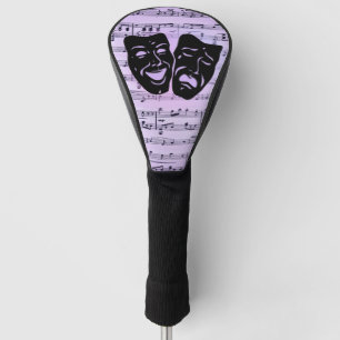 Paarse muziek- en theatermaskers golfheadcover