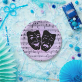 Paarse muziek- en theatermaskers papieren bordje (Feest)