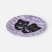 Paarse muziek- en theatermaskers papieren bordje (Gekanteld)