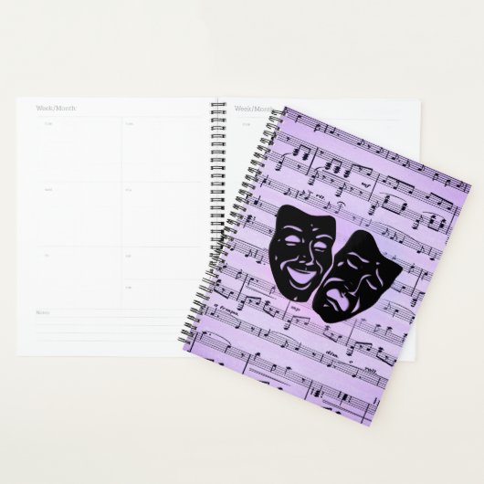 Paarse muziek- en theatermaskers planner (Display)