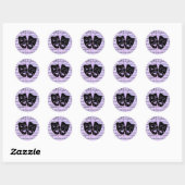 Paarse muziek- en theatermaskers ronde sticker (Vel)
