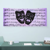 Paarse muziek- en theatermaskers spandoek (Beurs)