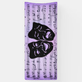 Paarse muziek- en theatermaskers spandoek (Verticaal)