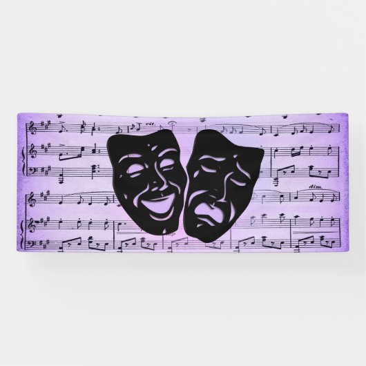 Paarse muziek- en theatermaskers spandoek (Horizontaal)