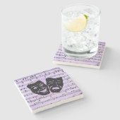 Paarse muziek- en theatermaskers stenen onderzetter (Zijkant)