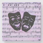 Paarse muziek- en theatermaskers stenen onderzetter (Voorkant)