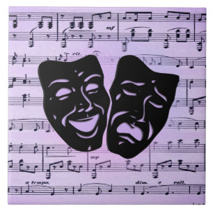 Paarse muziek- en theatermaskers tegeltje