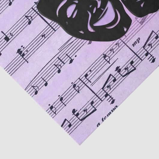 Paarse muziek- en theatermaskers tissuepapier (Detail)