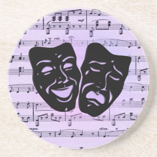 Paarse muziek- en theatermaskers zandsteen onderzetter