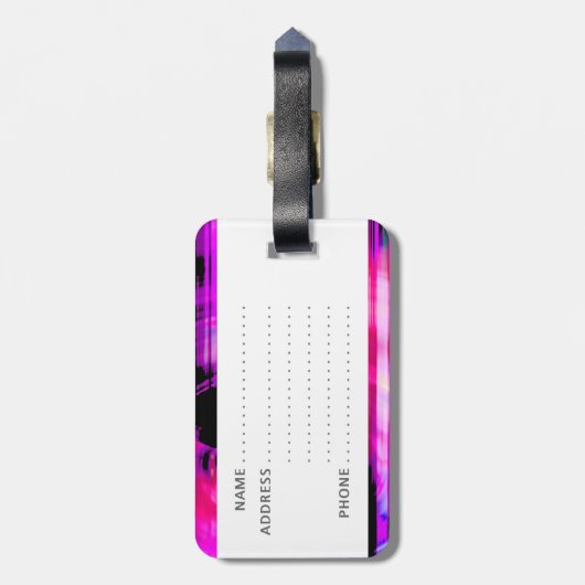 Paarse muziekluidsprekers bagagelabel (Achterkant verticaal)