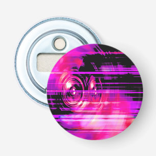 Paarse muziekluidsprekers button flesopener