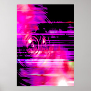Paarse muziekluidsprekers poster