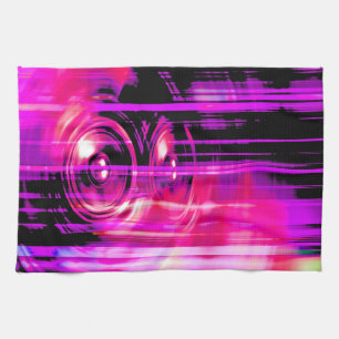 Paarse muziekluidsprekers theedoek