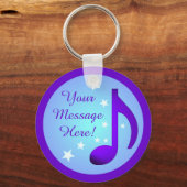 Paarse muzieknotitie Blauwe cirkelbanden  Sleutelhanger (Voorkant)