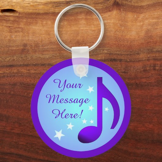 Paarse muzieknotitie Blauwe cirkelbanden  Sleutelhanger (Voorkant)