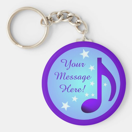 Paarse muzieknotitie Blauwe cirkelbanden  Sleutelhanger (Voorkant)