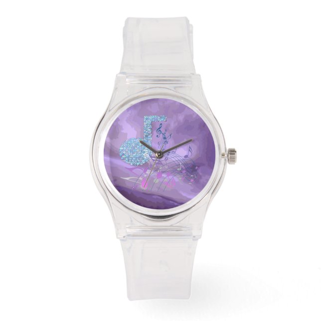 Paarse muziekNotitiesAbstract Sportief PinkSilicon Horloge (Voorkant)