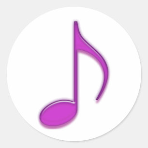 Paarse muzikale reliëf 8ste noot ronde sticker