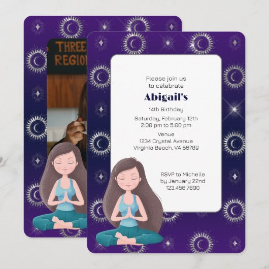 Paarse mystieke zon en moonmedaille kaart (Voorkant / Achterkant)