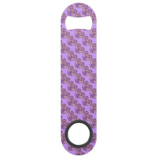 Paarse N Gold Brocade Heart Speed Bottle Open Flessenopener (Voorkant)