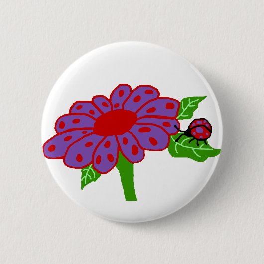 Paarse n-rode ladybug met bloemknop ronde button 5,7 cm (Voorkant)