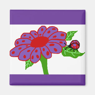 Paarse N rode lieveheersbeestje met bloemmagneet Magneet