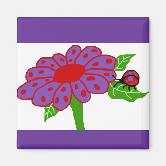 Paarse N rode lieveheersbeestje met bloemmagneet Magneet (Voorkant)