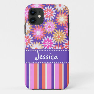 Paarse 'n roze bloemen en strepen Case-Mate iPhone case
