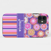 Paarse 'n roze bloemen en strepen Case-Mate iPhone case (Achterkant (horizontaal))