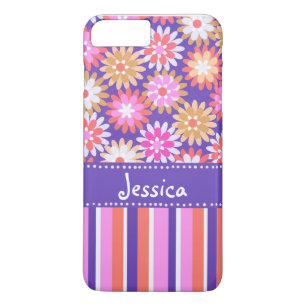Paarse 'n roze bloemen en strepen Case-Mate iPhone case