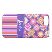 Paarse 'n roze bloemen en strepen Case-Mate iPhone case (Achterkant (Horizontaal))