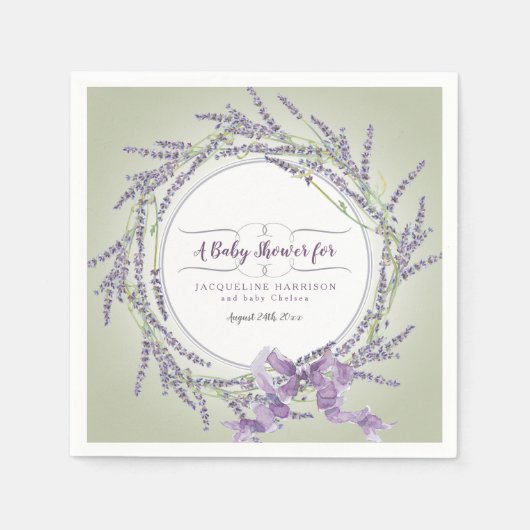 Paarse n Sage Baby shower Waterverf Lavendel Art Servet (Voorkant)