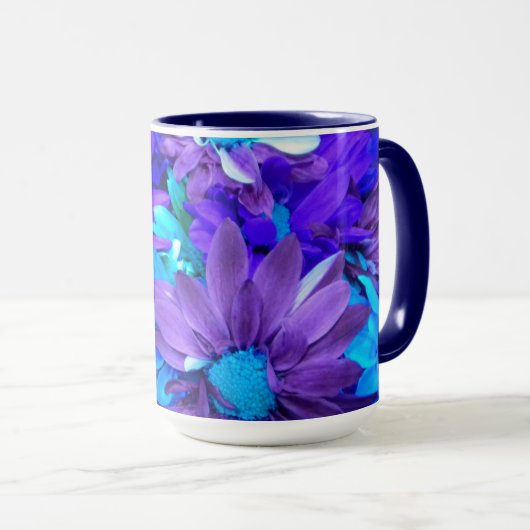 Paarse N Turquoise Daisies Boeket Mok (Voorkant rechts)