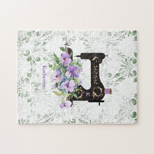 Paarse  naaimachine, speciaal aangepast legpuzzel (Horizontaal)