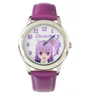 Paarse naam Anime girl Horloge