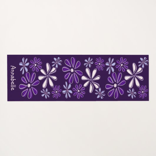  Paarse Naam Botanische Bloempatroon Yogamat (Achterkant (horizontaal))