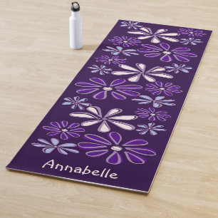 Paarse Naam Botanische Bloempatroon Yogamat