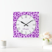 Paarse naam  foto van leopard vierkante klok (Huis)