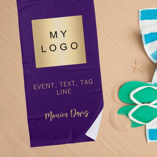 Paarse naam handtekening bedrijf logo strandlaken