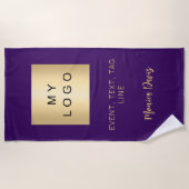 Paarse naam handtekening bedrijf logo strandlaken (Voorkant)