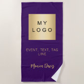 Paarse naam handtekening bedrijf logo strandlaken (Voorkant)