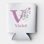 Paarse naam met een bloemendesign blikjeskoeler (Voorkant)